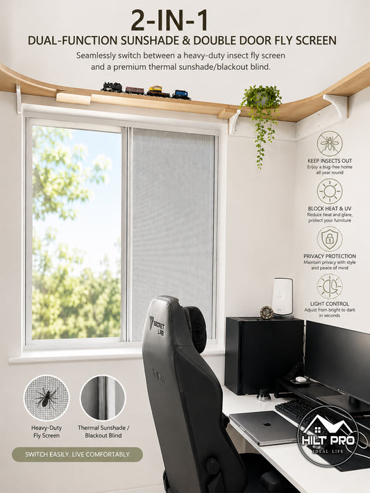 Premium Dual-Function Sunshade & Double Door Fly Screen